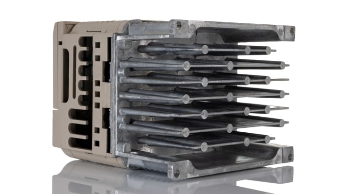 Omron VZA40P7BAA, inverter trifase 1,5 kW, montaggio su guida DIN, dimensioni 128x108x137,5 mm, comunicazione Modbus e Profibus.