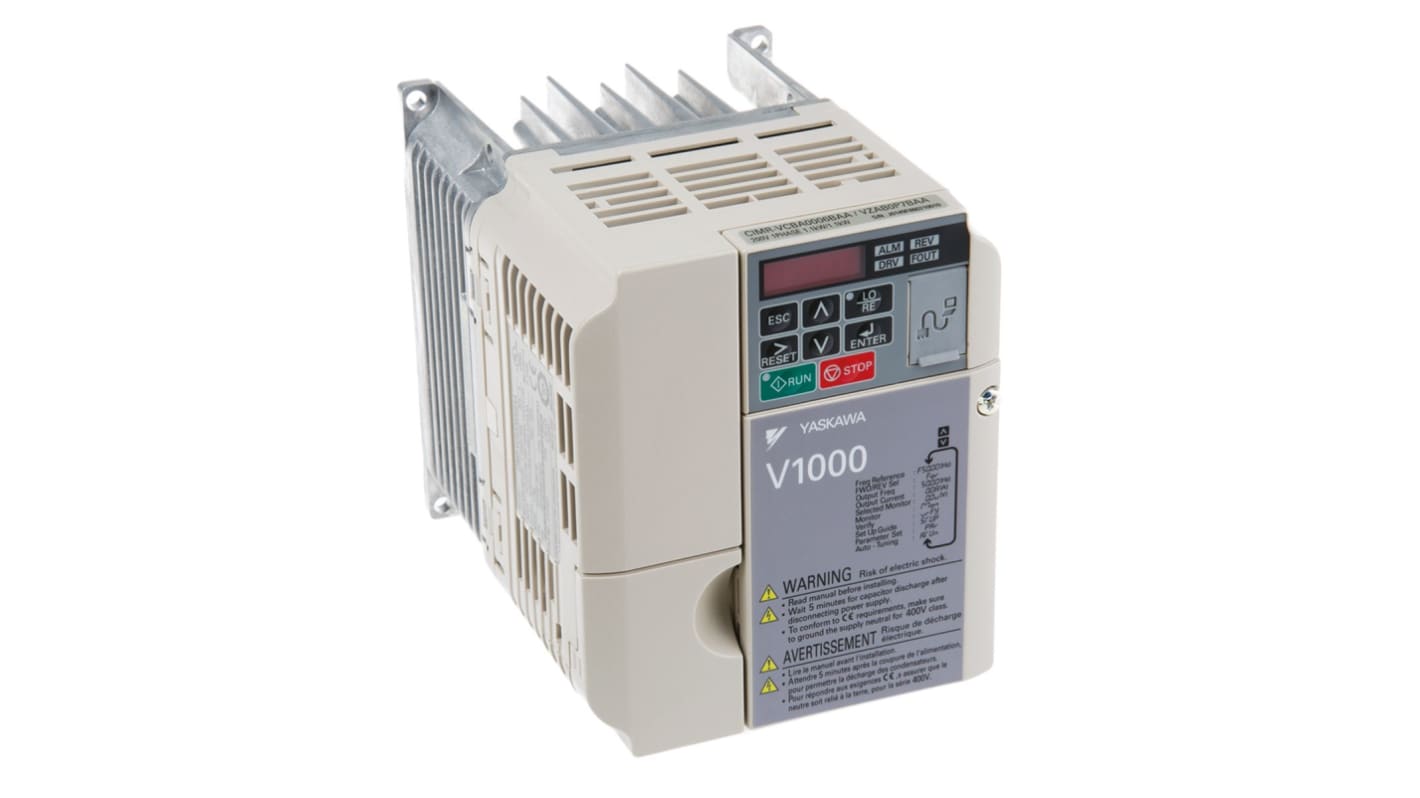 Inverter monofase Omron VZAB0P7BAA, potenza 1,1 kW, dimensioni 128x108x137,5 mm, grado di protezione IP20.