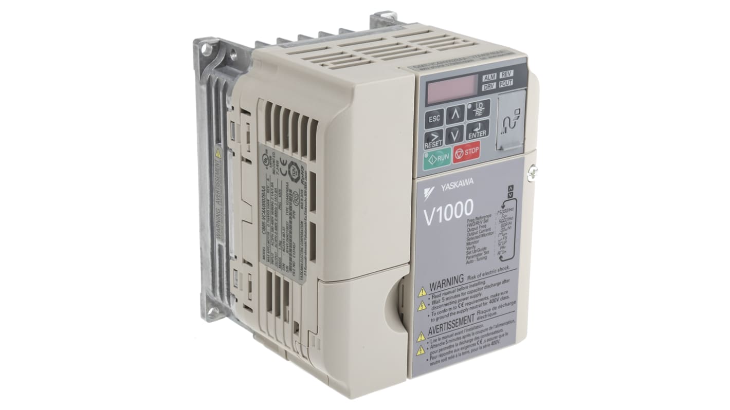 Inverter trifase Omron VZA40P4BAA, potenza 0,75 kW, tensione 400 V, dimensioni 128x108x99 mm, comunicazione Modbus e Profibus.