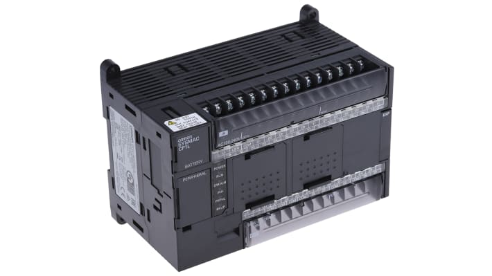Omron CP1L-M40DR-A, CPU PLC con 40 I/O, montaggio su guida DIN, dimensioni 150 x 110 x 85 mm, alimentazione 85-264 V.