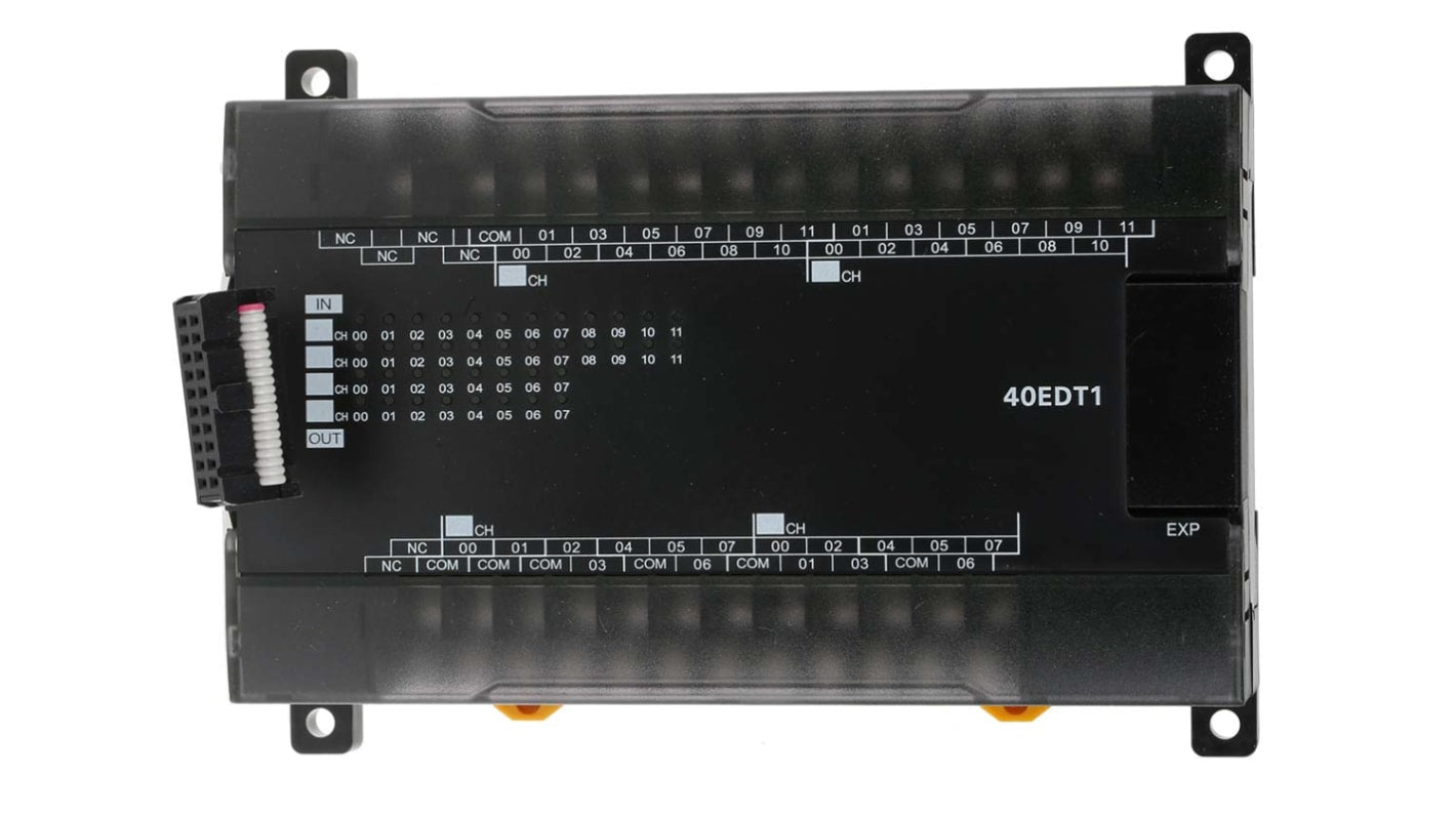 Modulo PLC Omron CP1W-40EDT1 con 24 ingressi digitali e 16 uscite a stato solido. Ideale per automazione industriale, robotica e settore automobilistico.