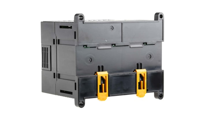 Omron CP1L-M30DR-A, PLC con 30 I/O, 12 uscite relè, montaggio su guida DIN, dimensioni 130 x 110 x 85 mm.