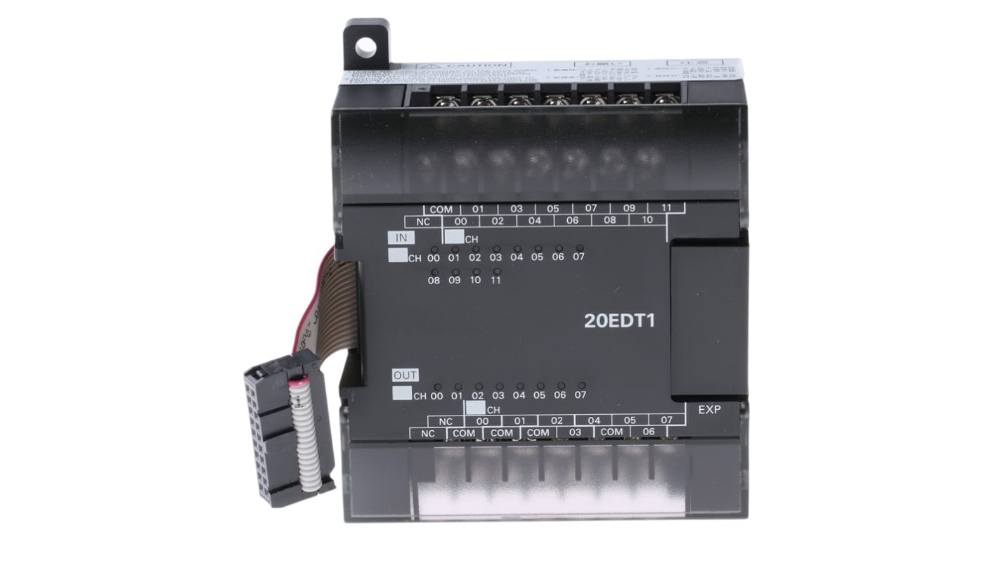 Modulo di espansione PLC Omron CP1W-20EDT1, 12 ingressi a tensione, 8 uscite a transistor, dimensioni 90 x 86 x 50 mm.