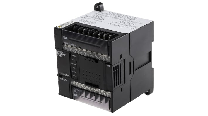 Omron CP1L-L14DR-A, CPU PLC con 14 I/O, 6 uscite relè, montaggio su guida DIN, dimensioni 86 x 110 x 85 mm.