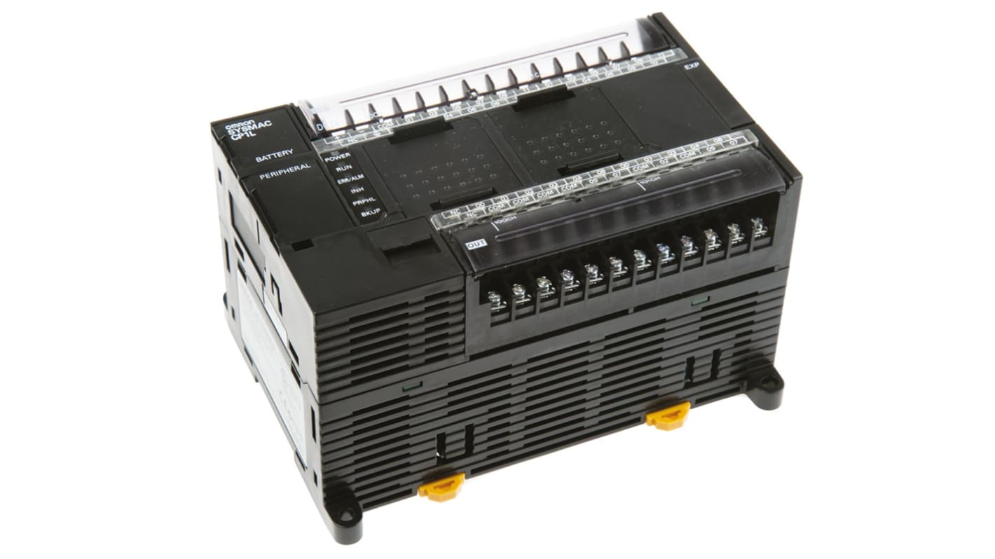 Omron CP1L-M40DR-D, CPU PLC con 40 I/O, montaggio su guida DIN, dimensioni 150x110x85 mm, programmazione Ladder Logic.