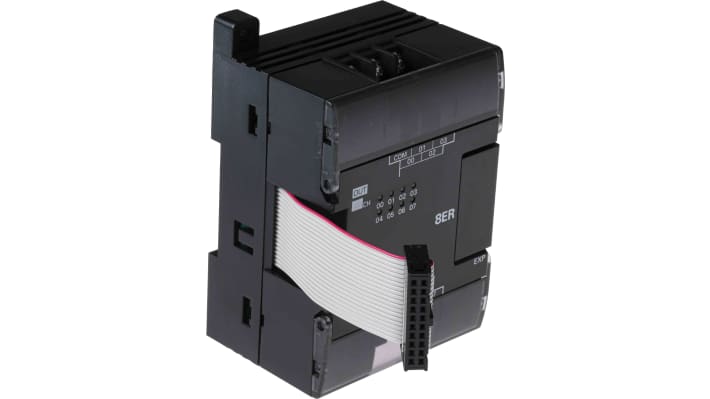 Modulo di espansione digitale Omron CP1W-8ER con 8 uscite relè, dimensioni 90 x 66 x 50 mm, compatibile con CPU CP1L.