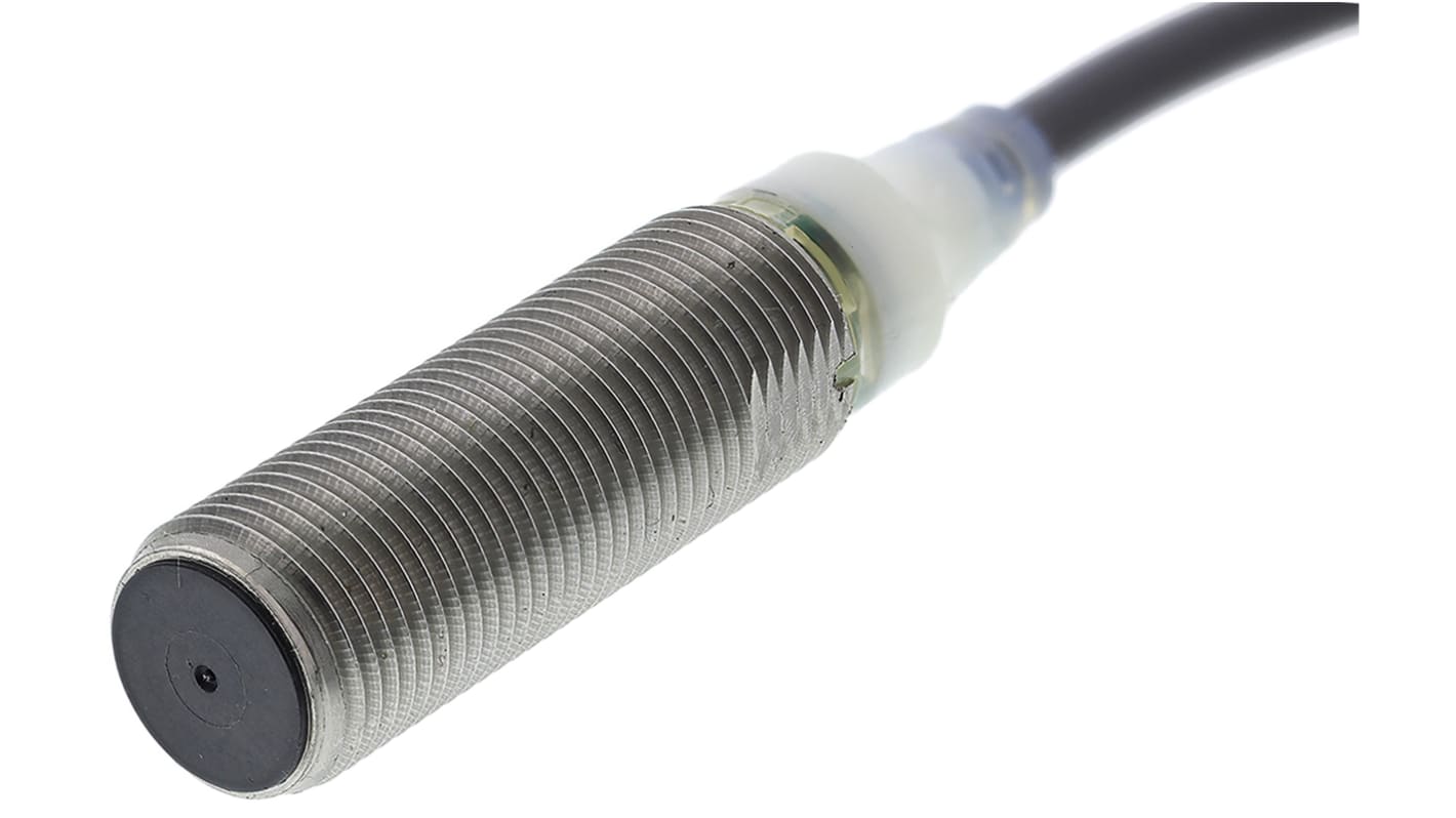 Sensore di prossimità cilindrico NPN M12 Omron E2AS12KS04WPC12M, rilevamento 4 mm, corpo in acciaio inox, IP67.