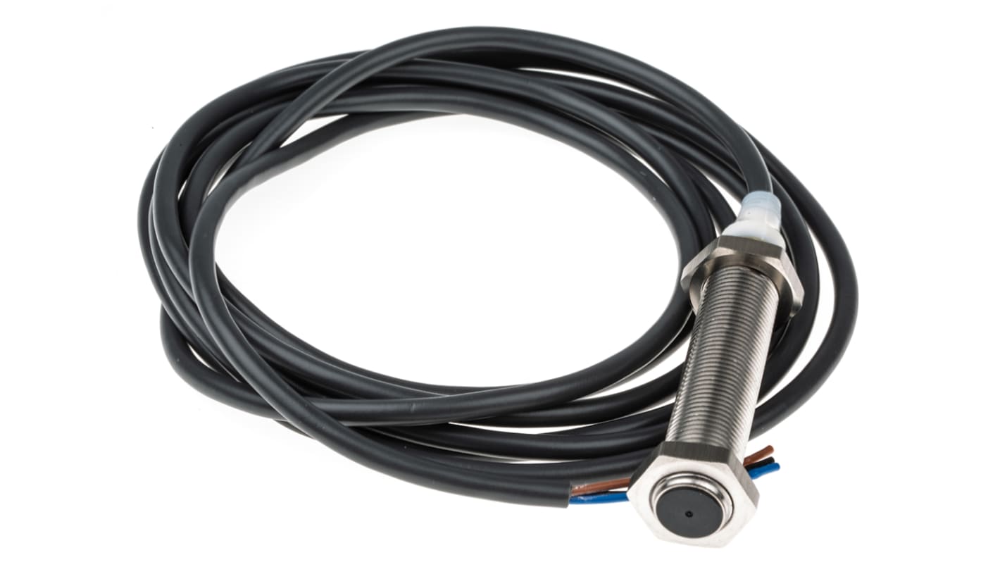 Sensore di prossimità cilindrico PNP Omron E2AS12LS04WPB12M, M12 x 1, rilevamento 4 mm, IP67, acciaio inox, -40 a +70 °C.