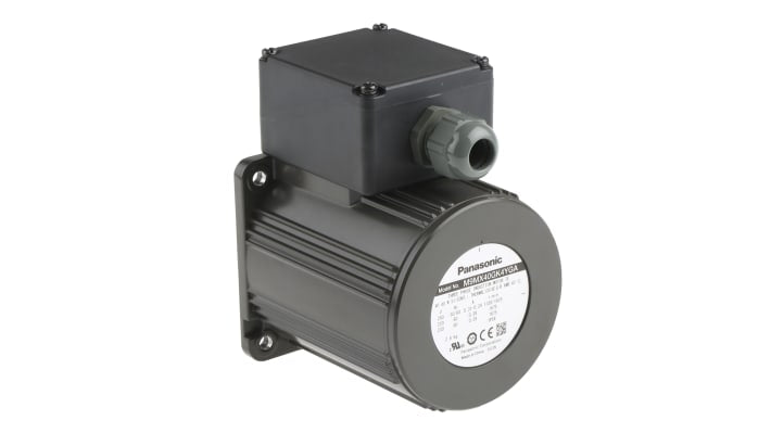 Motore c.a. trifase asincrono Panasonic M9MX40GK4YGA, potenza 40 W, 230 V, 1340 giri/min, dimensioni 117,8 x 90 x 90 mm.