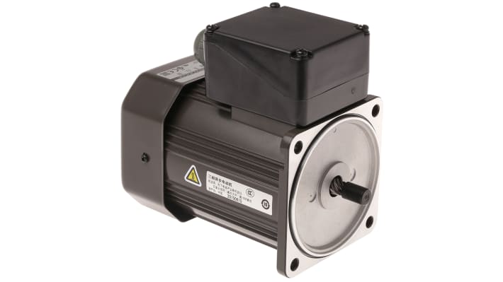 Motore c.a. trifase asincrono Panasonic M9MZ90GK4CGA, potenza 90 W, 1350 giri/min, dimensioni 155,5 x 90 x 90 mm.