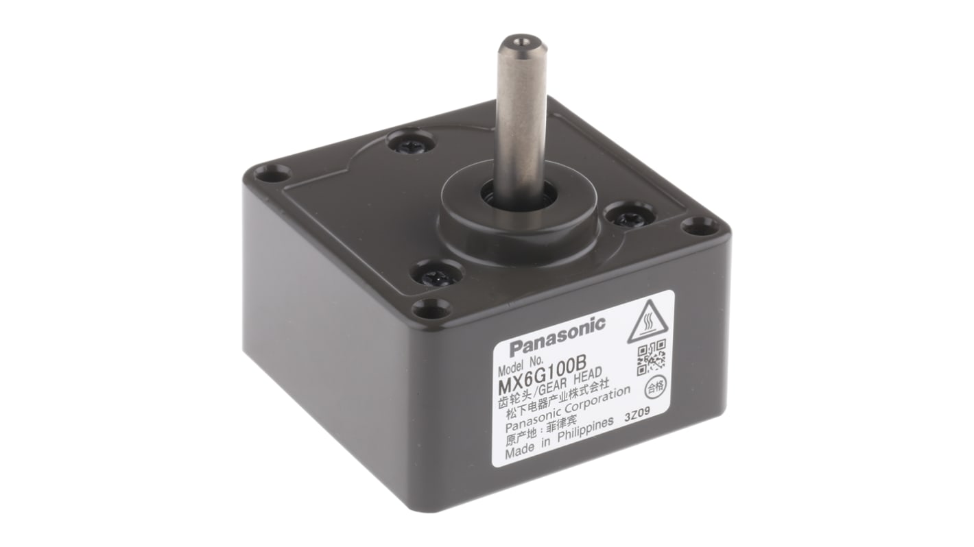 Ingranaggio Panasonic MX6G100B, rapporto 100:1, coppia 2,45 Nm, diametro asta 8 mm, dimensioni 60x60x24,5 mm.