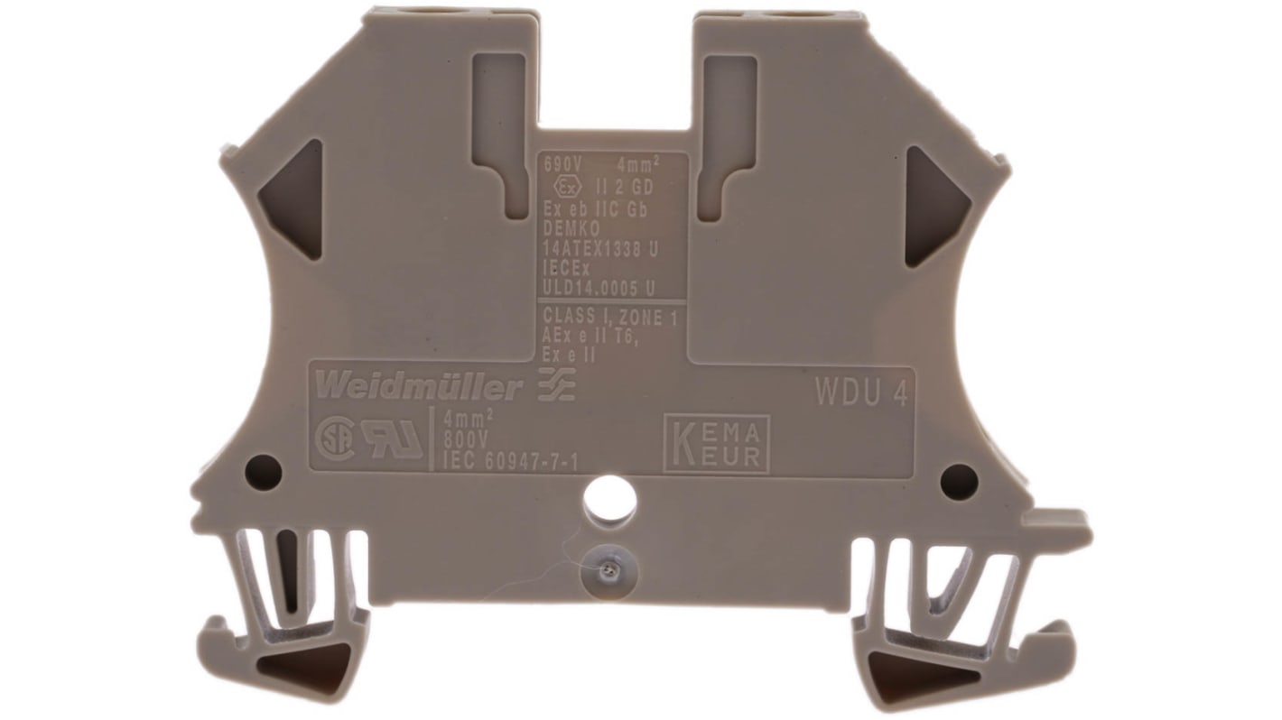 Morsettiera passante Weidmuller Beige 32A Serie WDU - 1020100000: Con collegamenti a vite e innesto, resistenza agli impulsi 8kV, montaggio su guida DIN. Ideale per applicazioni industriali.