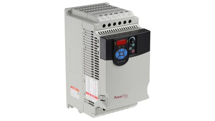 Inverter trifase Allen Bradley 22F-D013N114, potenza 5,5 kW, montaggio a pannello, dimensioni 260x130x180 mm, grado di protezione IP20.