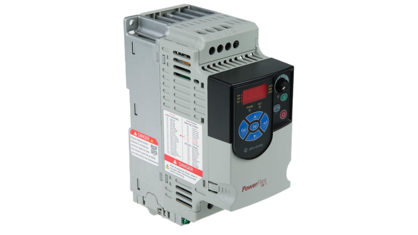 Inverter monofase Allen Bradley 22F-A1P6N113, 0,2 kW, 240 V, 400 Hz, montaggio a pannello, dimensioni 174x72x136 mm.