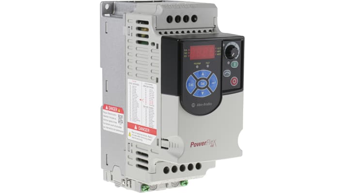 Inverter monofase Allen Bradley 22F-A2P5N113, 0,4 kW, 230 V, 2,5 A, 400 Hz, montaggio a pannello, dimensioni 174x72x136 mm.