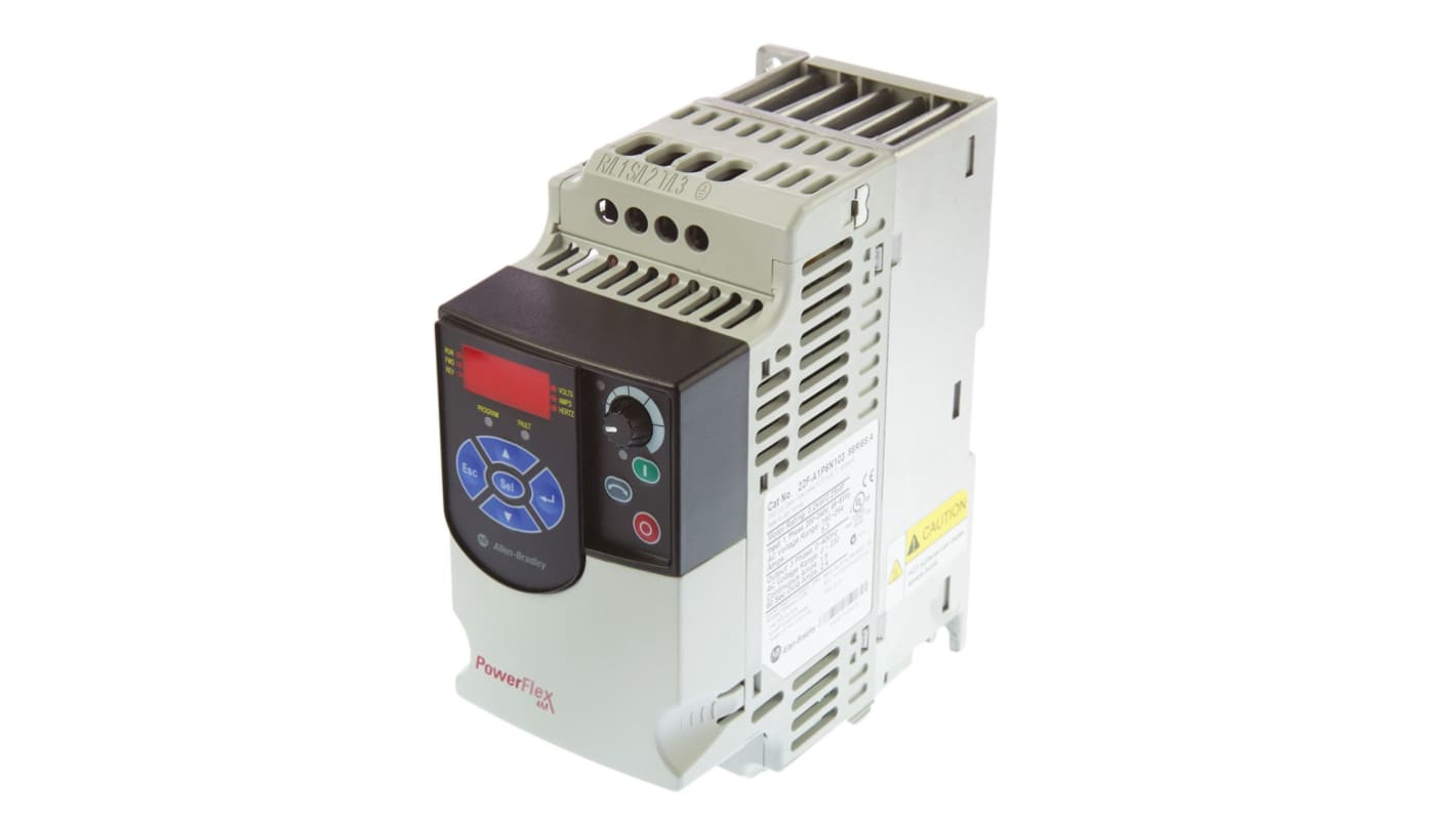 Allen Bradley 22F-A1P6N103, inverter 1 fase 400Hz, 0,2 kW, montaggio a pannello, dimensioni 174x72x136 mm.