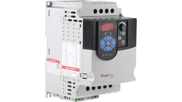 Inverter trifase Allen Bradley 22F-D6P0N113, potenza 2,2 kW, montaggio a pannello, dimensioni 174x100x136 mm, comunicazione ModBus.