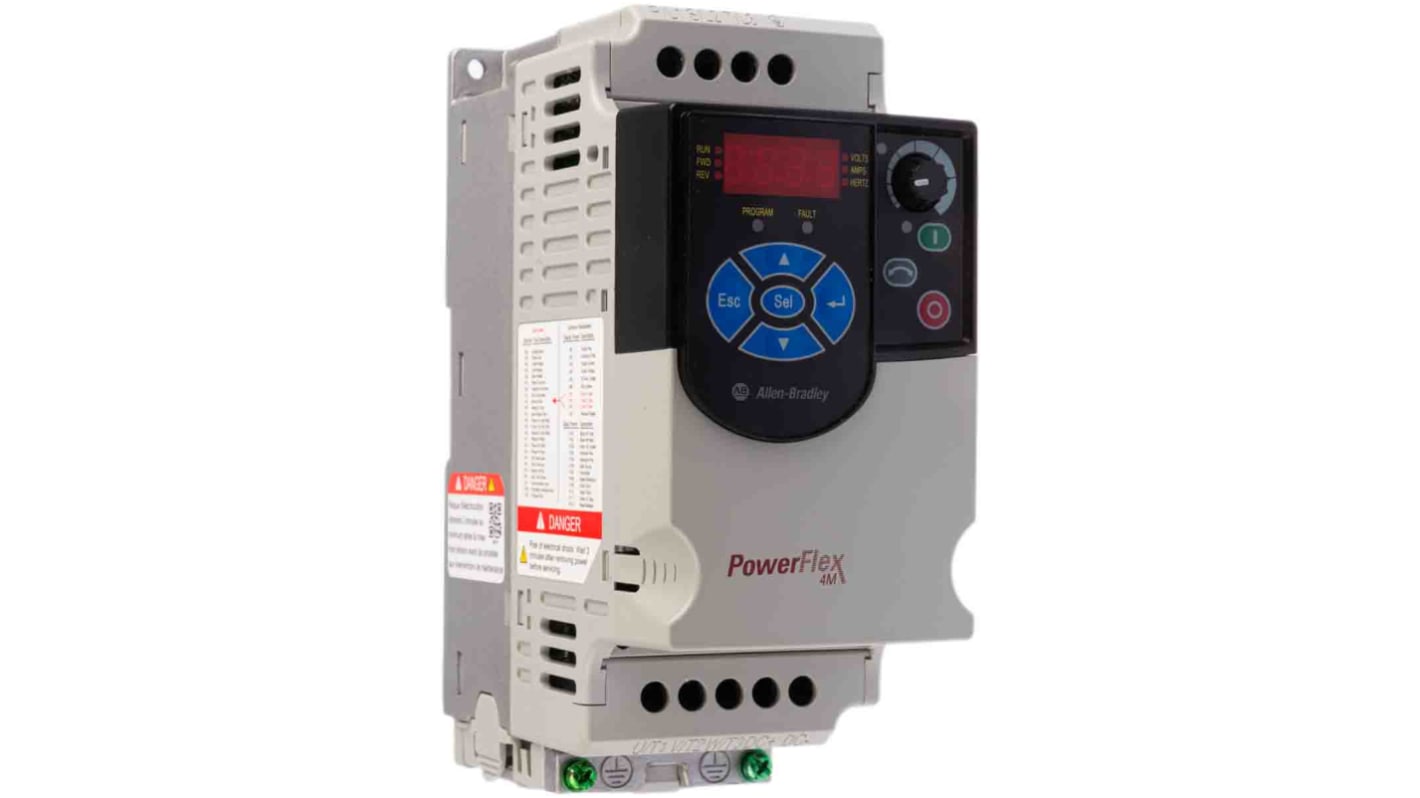 Allen Bradley 22F-A2P5N103, inverter monofase 0,4 kW, 240 V, 400 Hz, montaggio a pannello, dimensioni 174x72x136 mm.