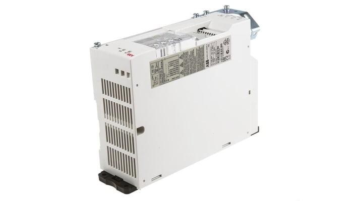 Inverter ABB ACS55-01E-09A8-2, unità a velocità variabile 2,2 kW, montaggio su guida DIN, dimensioni 226x159x70 mm.
