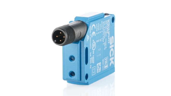 Sensore fotoelettrico PNP Sick WTB12-3P2411 con custodia metallica, grado di protezione IP66/IP67/IP69, tempo di risposta 330 µs.