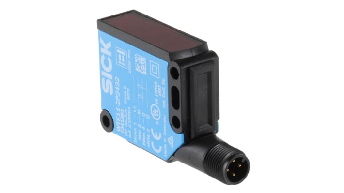 Sensore fotoelettrico rettangolare Sick WTE11-2P2432, rilevamento a 40 mm, uscita PNP, montaggio a pannello, IP66/IP67.