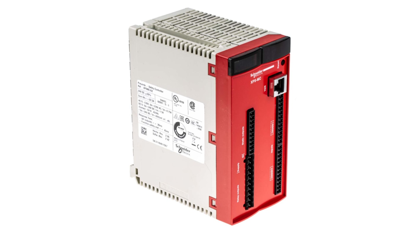 Controller di sicurezza Schneider Electric XPSMC16Z, 16 ingressi, 10 uscite, 24 V c.c., dimensioni 151,5 x 74 x 153 mm.