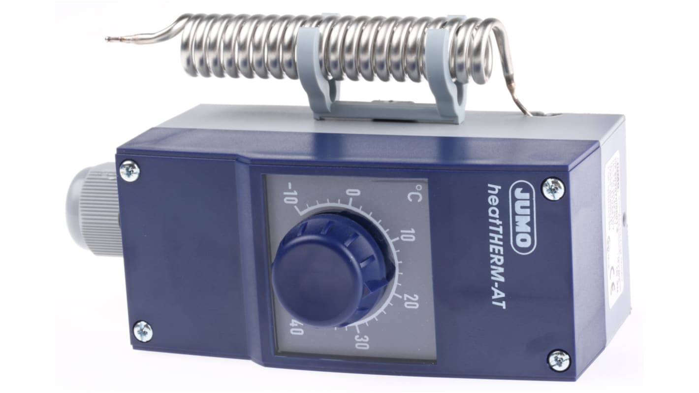 Termostato capillare Jumo, SPST, -10°C/+40°C, 16A, 230V, montaggio superficiale, grado di protezione IP54.