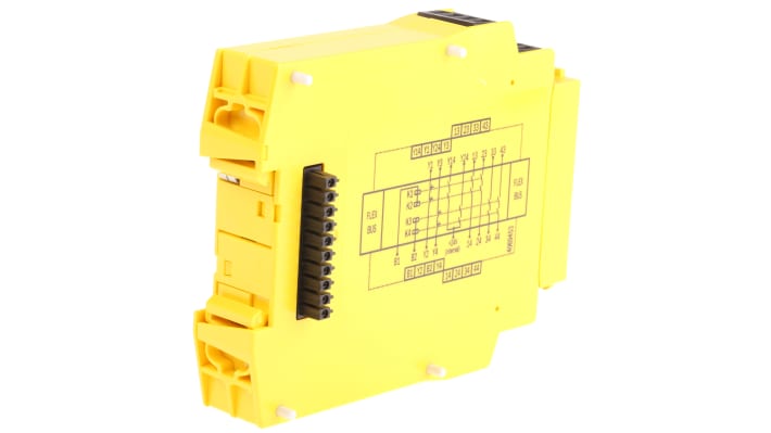 Modulo relè Sick UE410-4RO3 per guida DIN, 4NO, alimentazione 30 V c.c., dimensioni 96,5 x 22,5 x 120,8 mm, grado di protezione IP40.