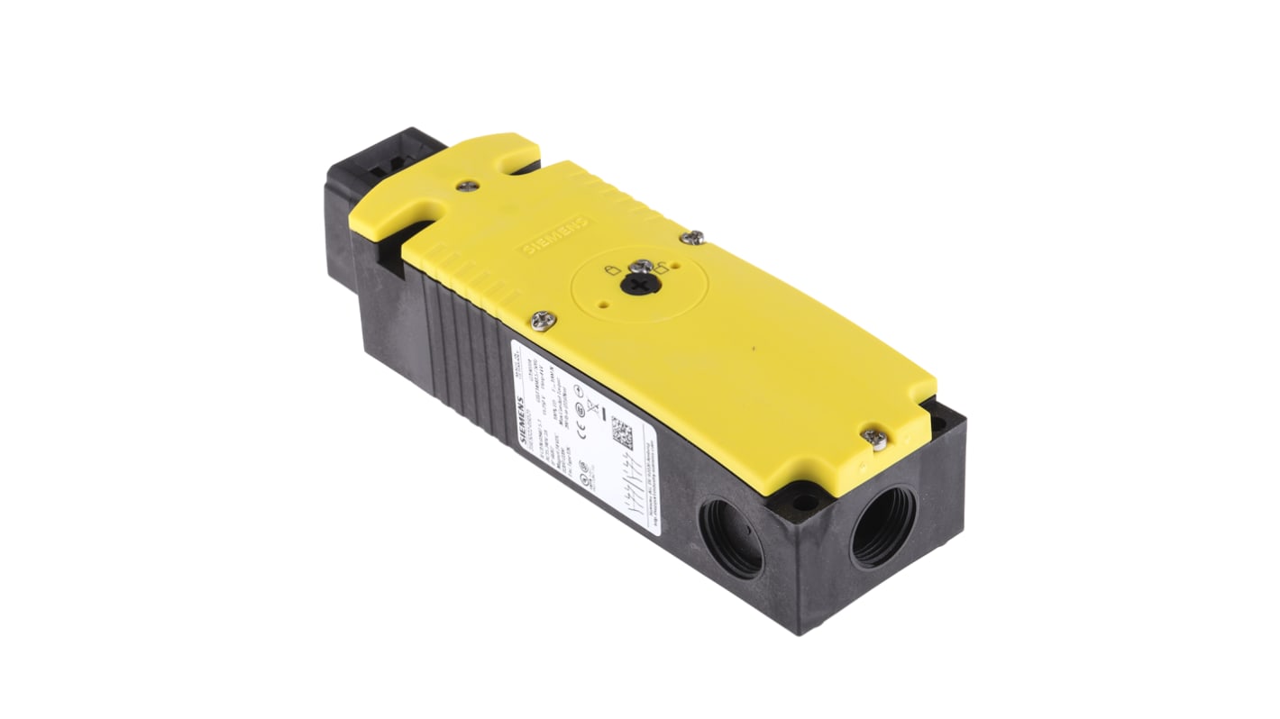Interruttore di interblocco a solenoide Siemens 3SE5322-0SD21, 24V cc, IP66/IP67, contatti 2NC e 1NA, dimensioni 43.8mm x 54mm x 159mm.
