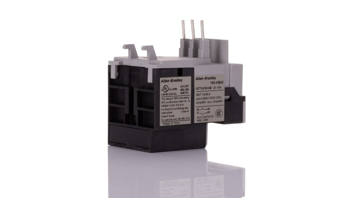 Allen Bradley 193-KB40, relè di sovraccarico bimetallico 1 NO + 1 NC, montaggio a clip, dimensioni 44,9 x 50 x 78,7 mm.
