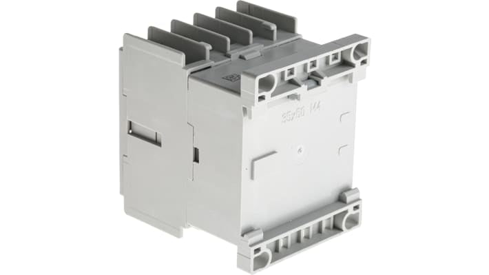 Contattore Allen Bradley 100-K09KF10, 3 poli, 9 A, bobina 230 V, montaggio su guida DIN, dimensioni 50 x 45 x 53 mm.