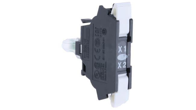 Blocco contatti luminoso LED bianco Schneider Electric ZBVB15, tensione 24V, corrente 18mA, grado di protezione IP20.