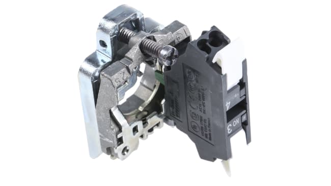 Blocco contatti a morsetto a vite Schneider Electric ZB4BZ1015, accetta fili rigidi fino a 2 x 14 AWG, design anti-serraggio.