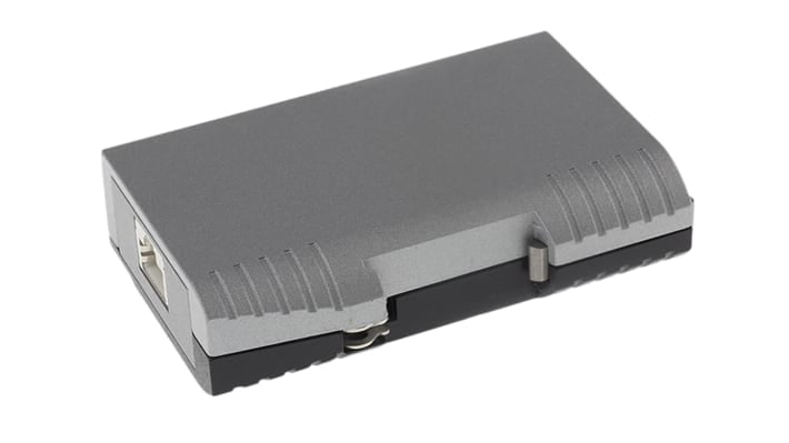 Adattatore Phoenix Contact 2881007, modulo di protezione RJ45 per sovratensioni, montaggio su guida DIN, dimensioni 25 x 102 x 63,5 mm.