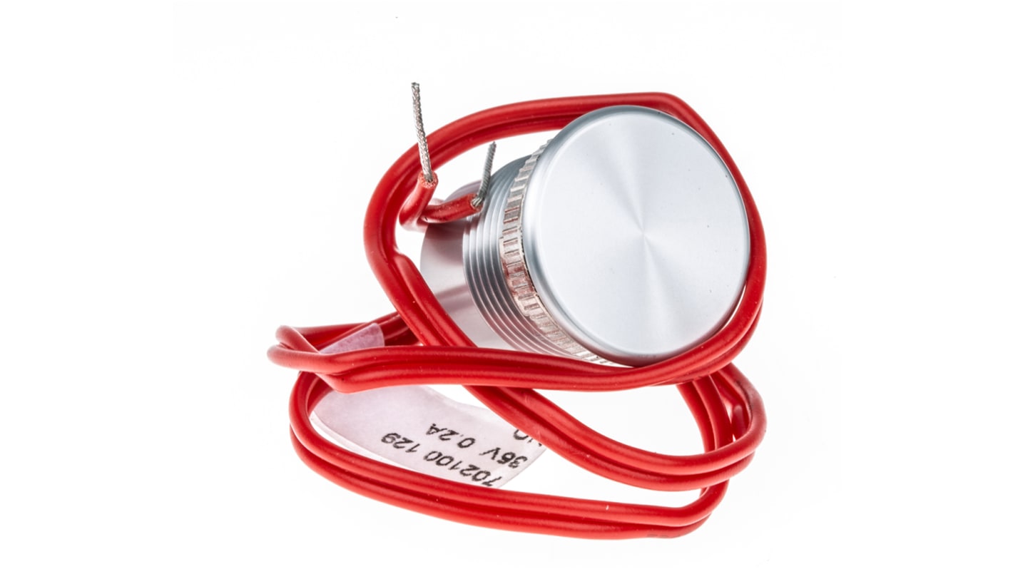 Interruttore piezoelettrico Saia-Burgess TH702100129, colore argento, IP68, pre-cablato, diametro foratura 18 mm.