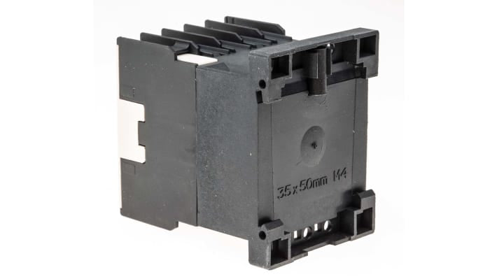 Contattore Schneider Electric LC1K0610U7, 3 poli, 6 A, bobina 230 V, montaggio su guida DIN, dimensioni 58x45x57 mm.