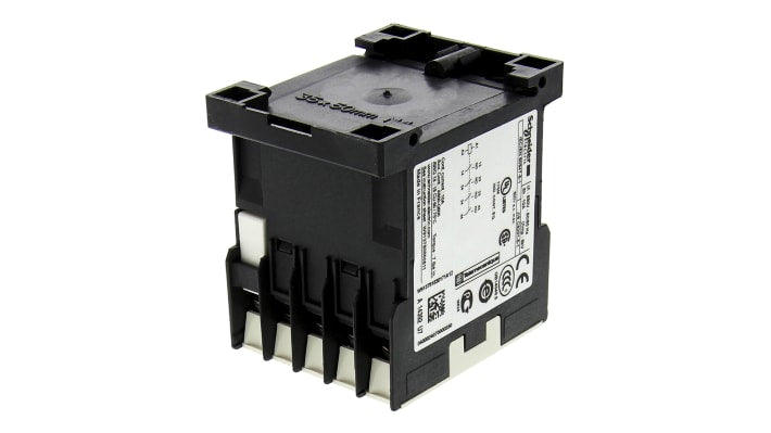Contattore Schneider Electric CA2KN40U7, 4NO, 10 A, montaggio su guida DIN, dimensioni 58x45x57 mm, grado di protezione IP2x.
