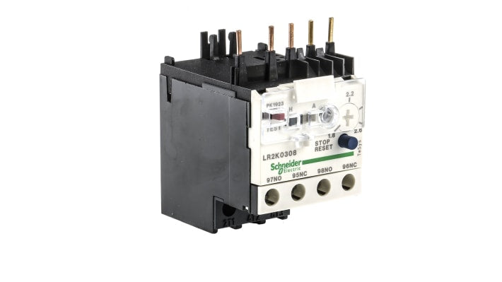 Relè di sovraccarico termico Schneider Electric LR2K0308, 1,8-2,6 A. Protezione motori, reset automatico/manuale. Compatibile con contattori TeSys.
