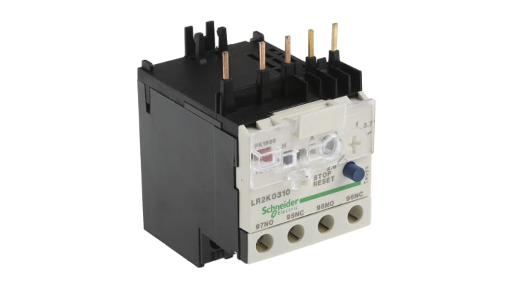 Relè di sovraccarico termico LR2K0310 Schneider Electric, 1 NO + 1 NC, 2,6-3,7 A, TeSys K, protezione motori.
