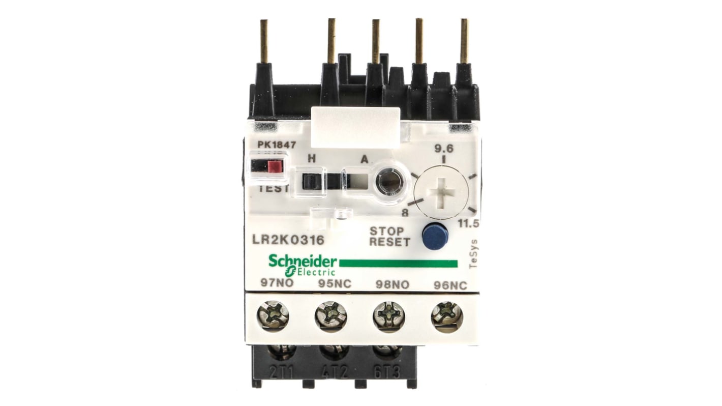 Relè di sovraccarico termico miniaturizzato Schneider Electric LR2K0316, 1 NO + 1 NC, 8-11,5 A FLC. Ideale per proteggere motori.