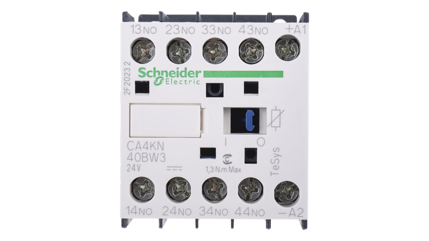 Contattore Schneider Electric CA4KN40BW3: Relè di controllo a basso consumo, 4NO, 10A. Ideale per applicazioni industriali AC e DC.