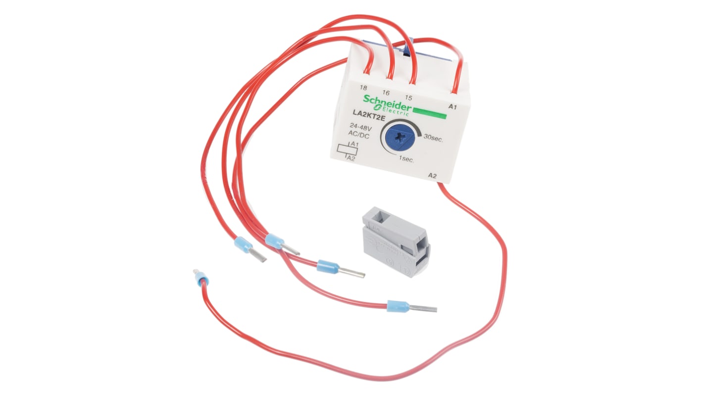 Timer analogico Schneider Electric LA2KT2E per contattore K, 240 V, 2 A, montaggio anteriore, dimensioni 38 x 27 x 34 mm.
