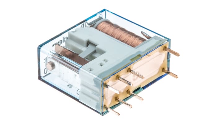 Relè di potenza Finder 40.61.9.012.0000, SPDT, montaggio su PCB, 12V cc, 16A, dimensioni 29x25x12.4mm.