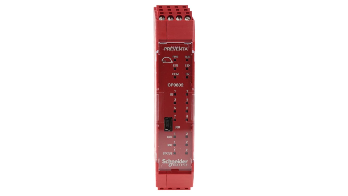 Controller di sicurezza modulare Schneider Electric XPSMCMCP0802 con 18 I/O, Ethernet IP e Modbus TCP. Ideale per monitoraggio di sicurezza.