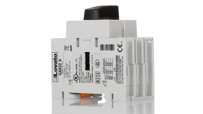 Interruttore di isolamento Lovato GA032A, 3 poli, 32 A, 690 V, grado di protezione IP65, montaggio posteriore, dimensioni 75x78x36 mm.