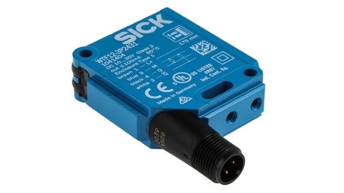 Sensore fotoelettrico rettangolare Sick WTF12-3P2431, rilevamento 30-175 mm, uscita PNP, montaggio a pannello, IP66/IP67/IP69K.