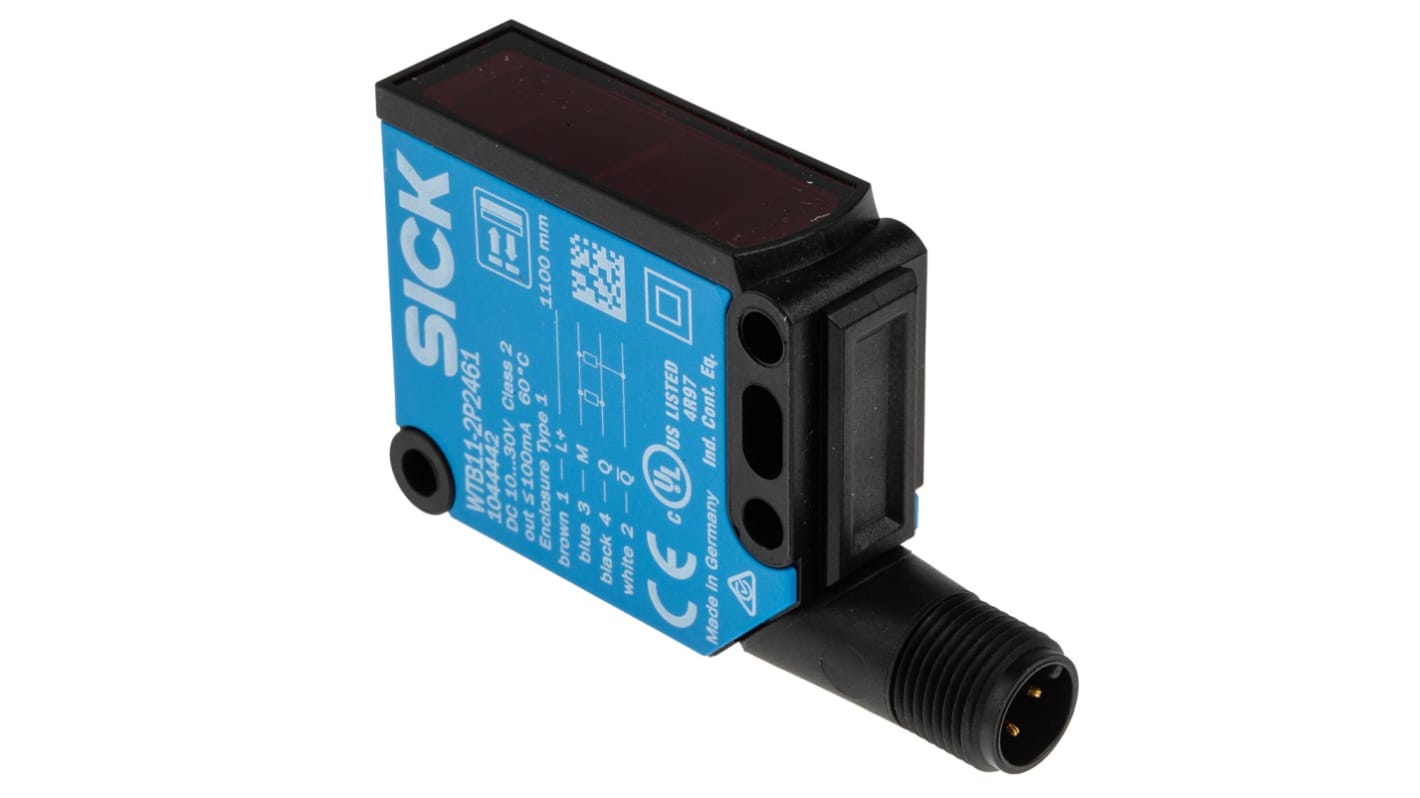 Sensore fotoelettrico rettangolare Sick WTB11-2P2461, rilevamento 30 mm a 1,1 m, uscita PNP, montaggio a pannello, grado di protezione IP66/IP67/IP69K.