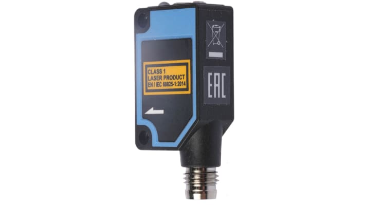 Sensore fotoelettrico rettangolare Sick WTB8-P2231, rilevamento 30-300 mm, montaggio a pannello, IP67, dimensioni 11x31x20 mm.