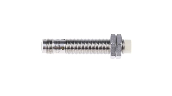 Sensore di prossimità cilindrico Sick IMF12-08NPPNC0S, PNP M12, rilevamento 8 mm, IP68/IP69K, acciaio inox, compatibile IO-Link.