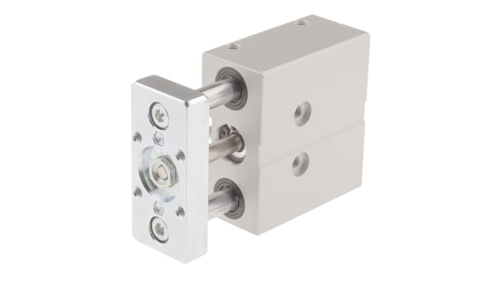 Cilindro guidato Festo DFM-12-20-P-A-KF, doppio effetto, corsa 20 mm, alluminio, dimensioni 69 x 60 x 28 mm, pressione max 10 bar.